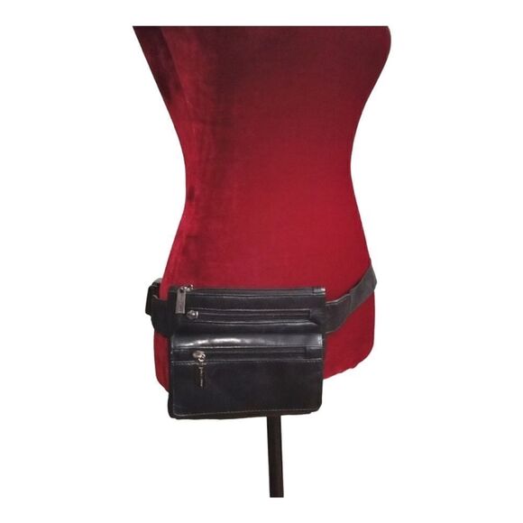 Wilson's Leather Pelle Studio Fanny Pack Black Adjustable Strap Multiple Pockets - Picture 2 of 9